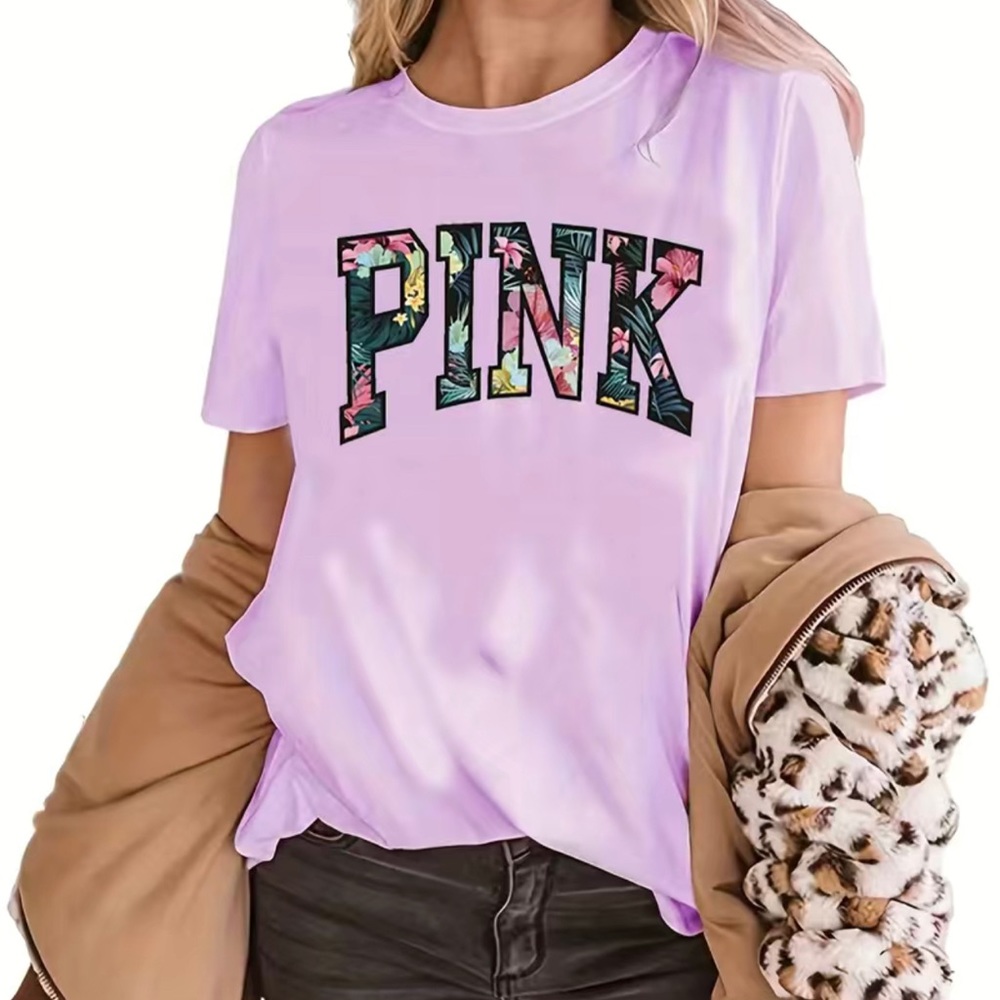 NWT: PINK T-SHIRT- Lavender Color w/MultiColor PINK Logo Size LARGE